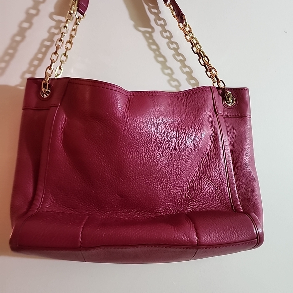 Tory Burch Britten Raspberry Color Leather Slouchy Shoulder Handbag - Picture 9 of 11